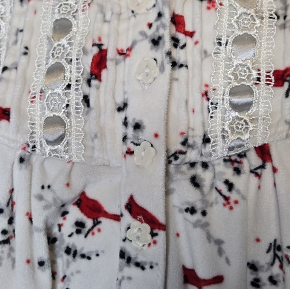 Secret Treasures Floral Fleece Long Nightgown Birds Floral Lace Size 3X - Picture 6 of 10